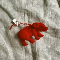 One Hundred Eighty Degress Flocked Pig Ornament - Red Arkansas Razorbacks