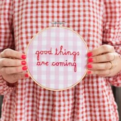 Gifts For Her Cotton Clara: Good Things Are Coming Gingham Hoop Embroidery Kit