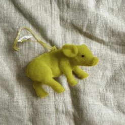 One Hundred Eighty Degress Flocked Pig Ornament - Green