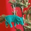 One Hundred Eighty Degress Flocked Pig Ornament - Teal