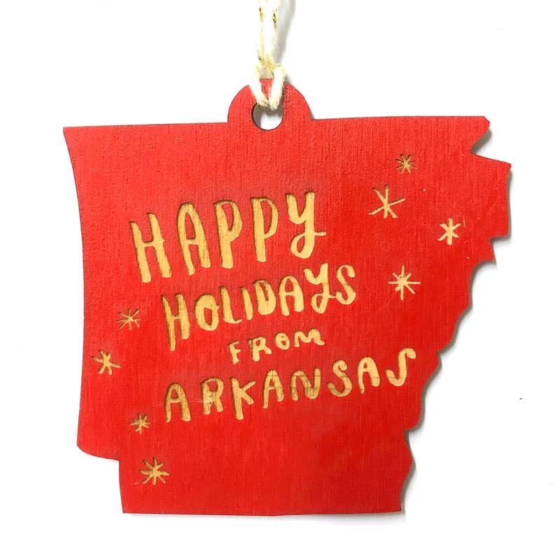 SnowMade Arkansas Razorbacks Happy Holidays From Arkansas Wood Ornament