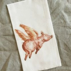 French Graffiti Flying Pig Dish Towel