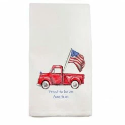 French Graffiti 4th Of July Weekend Red Truck With Flag And Quote Dishtowel