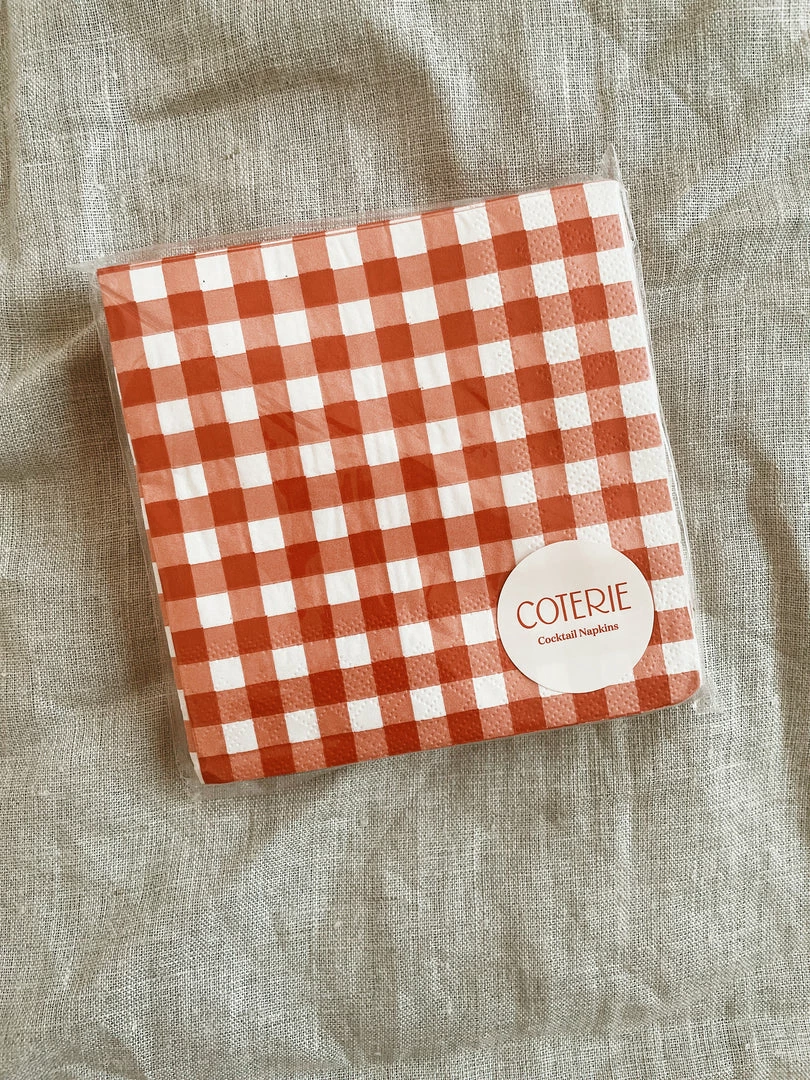 Coterie Party Supplies Red Gingham Paper Cocktail Napkins 4th Of July Weekend