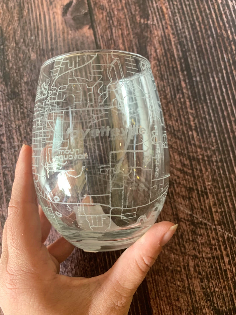 Well Told Fayetteville AR Map Stemless Wine Glass