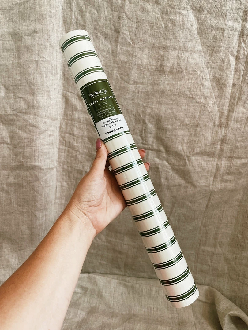 My Mind’s Eye Kitchenware Botanical Green Ticking Table Runner