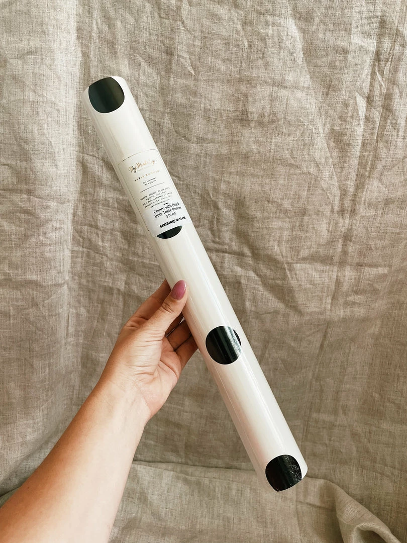 My Mind’s Eye Cream With Black Dots Table Runner Kitchenware