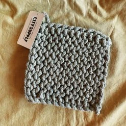 CREATIVE COOP Crocheted Pot Holder - Light Gray