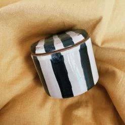 Creative Co-op Kitchenware Black Striped Stoneware Canister