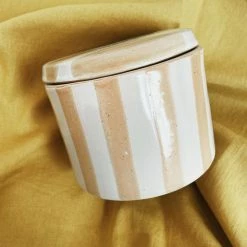 Creative Co-op Yellow Striped Stoneware Canister Kitchenware