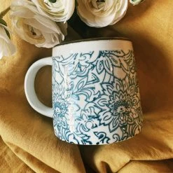 Creative Co-op Natural Blue + White Mug