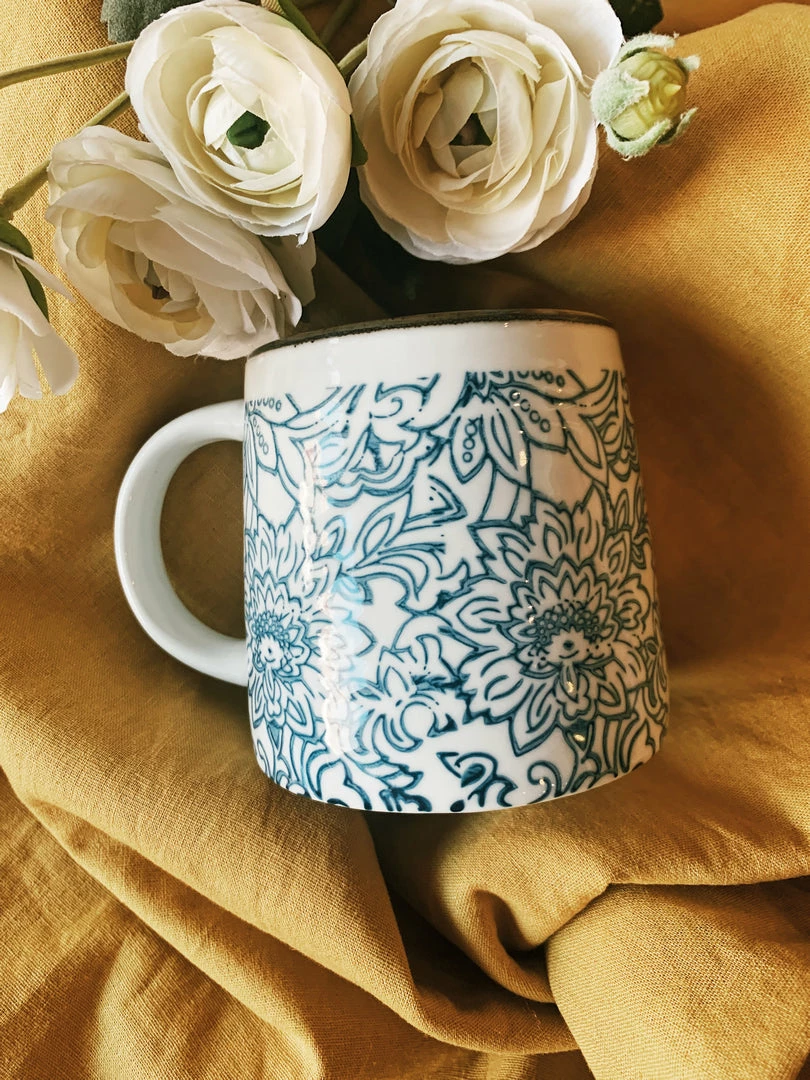 Creative Co-op Natural Blue + White Mug