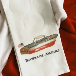 French Graffiti Hostess Gifts Beaver Lake Boat Dishtowel