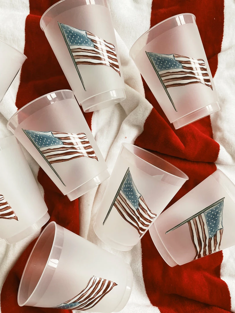 Sip Hip Hooray American Flag Watercolor Reusable Cups