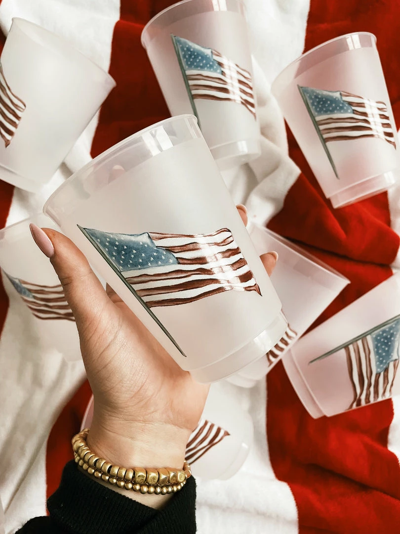 Sip Hip Hooray American Flag Watercolor Reusable Cups