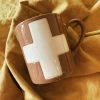 CREATIVE COOP Swiss Cross Mug - Brown + Cream Mugs