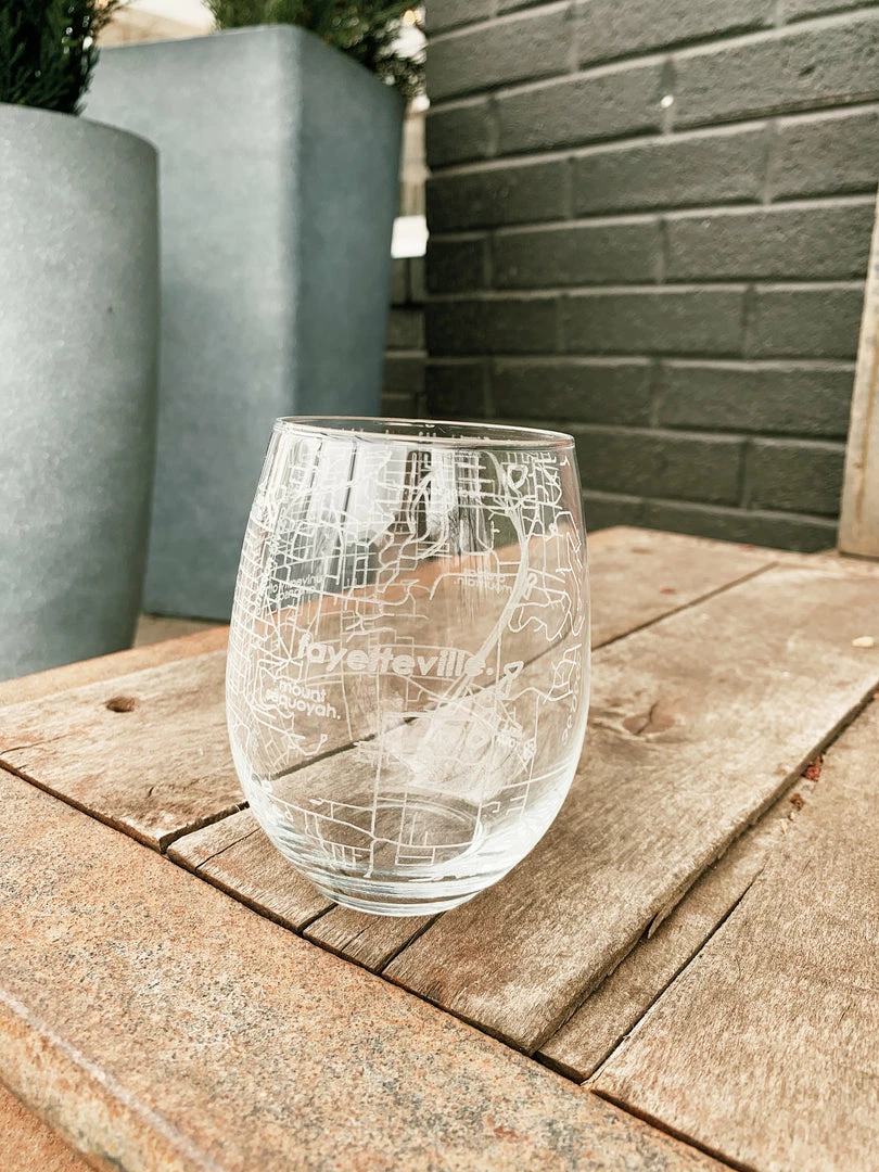 Well Told Fayetteville AR Map Stemless Wine Glass