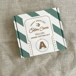 Cotton Clara: Drop Shadow Alphabet Cross Stitch Kit - Blue Pale Blue Pink Black Gifts For Her