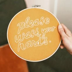 Gifts For Her Cotton Clara: Please Wash Your Hands Embroidery Hoop Kit