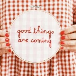 Gifts For Her Cotton Clara: Good Things Are Coming Gingham Hoop Embroidery Kit