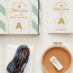 Cotton Clara: Drop Shadow Alphabet Cross Stitch Kit - Blue Pale Blue Pink Black Gifts For Her