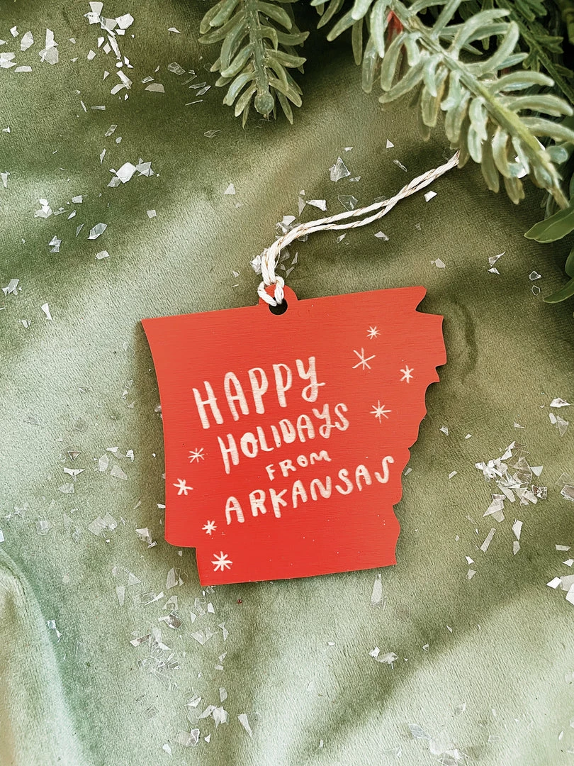 SnowMade Arkansas Razorbacks Happy Holidays From Arkansas Wood Ornament