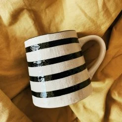 Creative Co-op Black + White Striped Mug