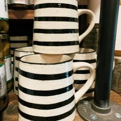 Creative Co-op Black + White Striped Mug