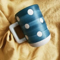 Creative Co-op Blue Stoneware Mug With Dots