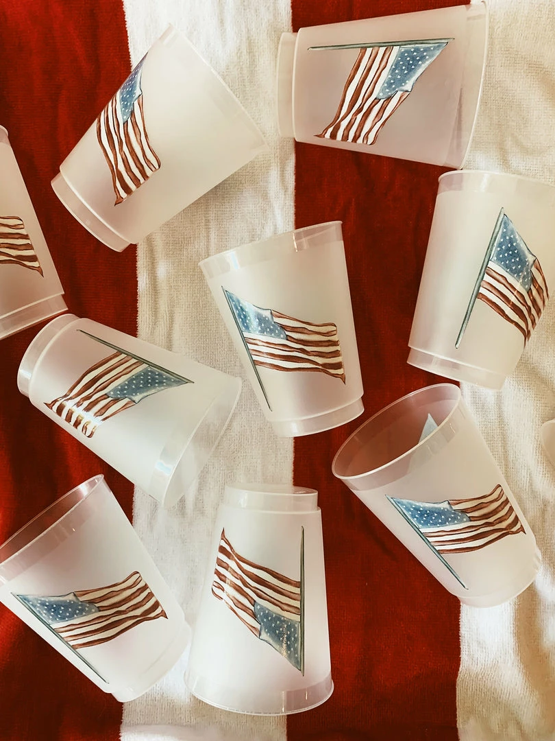 Sip Hip Hooray American Flag Watercolor Reusable Cups