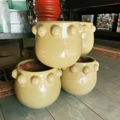 Creative Co-op Chartruese Terracotta Planter With Raised Dots - PICKUP ONLY Decor