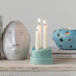 Creative Co-op Aqua Taper Candle Holder
