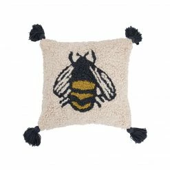 Creative Co-op Punch Hook Bee Square Pillow Honey