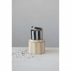 Creative Co-op Kitchenware Black Striped Stoneware Canister