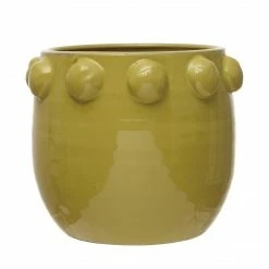 Creative Co-op Chartruese Terracotta Planter With Raised Dots - PICKUP ONLY Decor