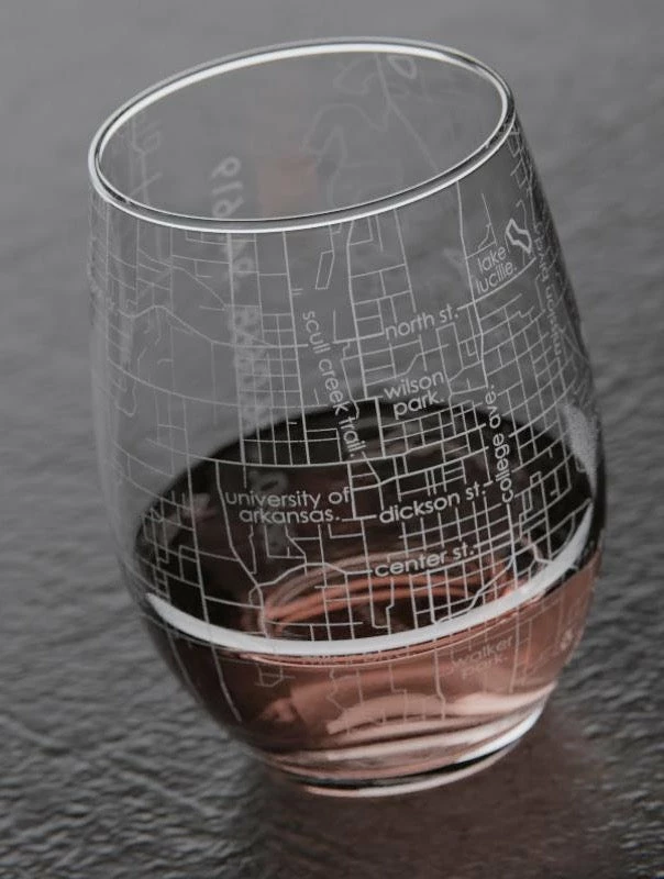 Well Told Fayetteville AR Map Stemless Wine Glass