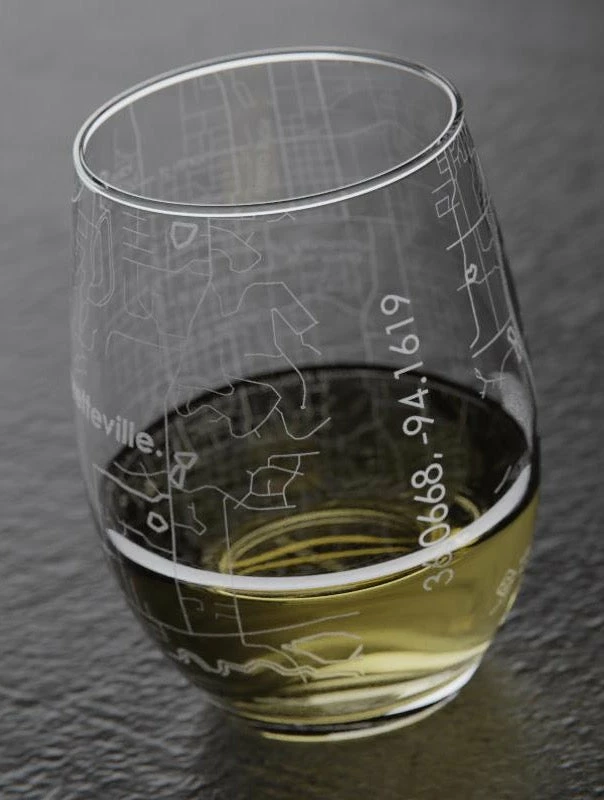 Well Told Fayetteville AR Map Stemless Wine Glass