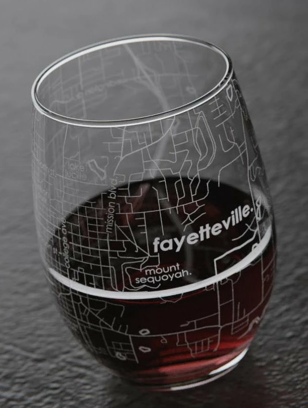 Well Told Fayetteville AR Map Stemless Wine Glass