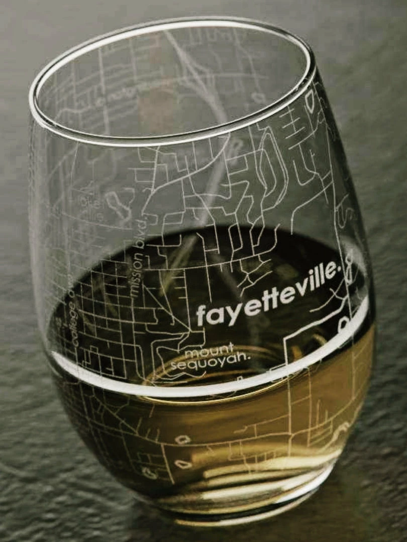 Well Told Fayetteville AR Map Stemless Wine Glass