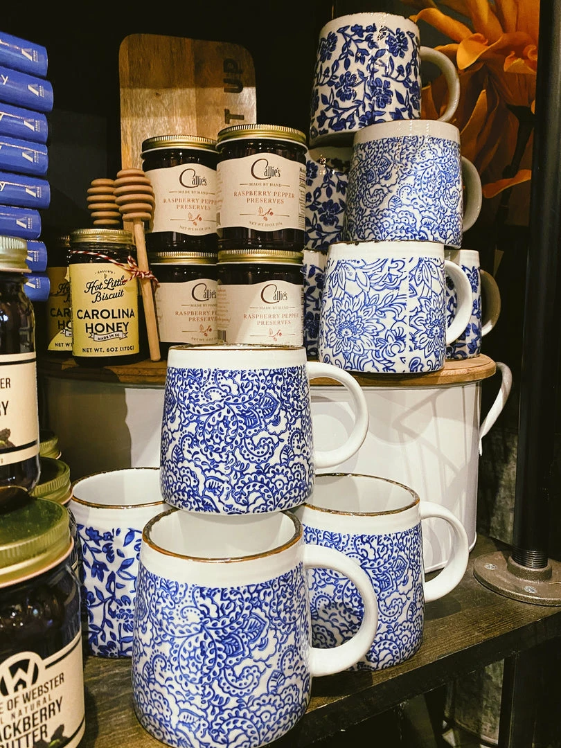 Creative Co-op Natural Blue + White Mug