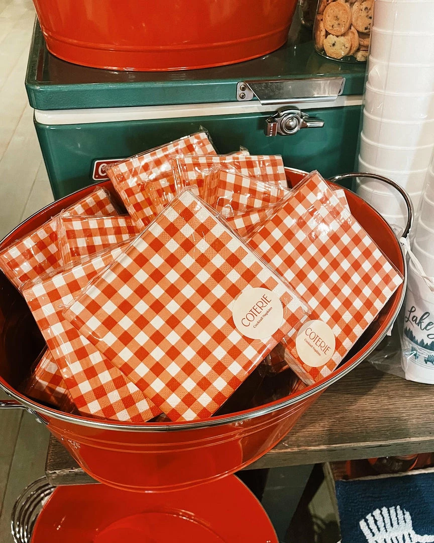 Coterie Party Supplies Red Gingham Paper Cocktail Napkins 4th Of July Weekend
