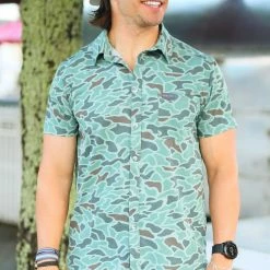 Gifts For Him Burlebo: Performace SS Button Up - Retro Duck Camo