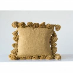 Creative Co-op Decor Woven Pillow With Tassels - Mustard