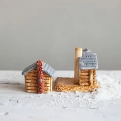 Creative Co-op Log Cabin Salt + Pepper Shakers Kitchenware